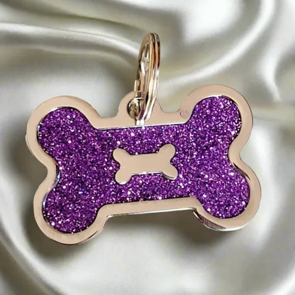 Personalised Glitter Bone Pet Id Tag Purple - Posh Pawz - 1