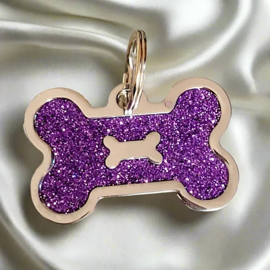 Personalised Glitter Bone Pet Id Tag Purple - Posh Pawz - 1