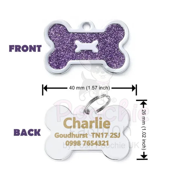 Personalised Glitter Bone Pet Id Tag Purple - Posh Pawz - 2