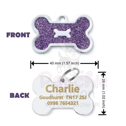 Personalised Glitter Bone Pet Id Tag Purple - Posh Pawz - 2
