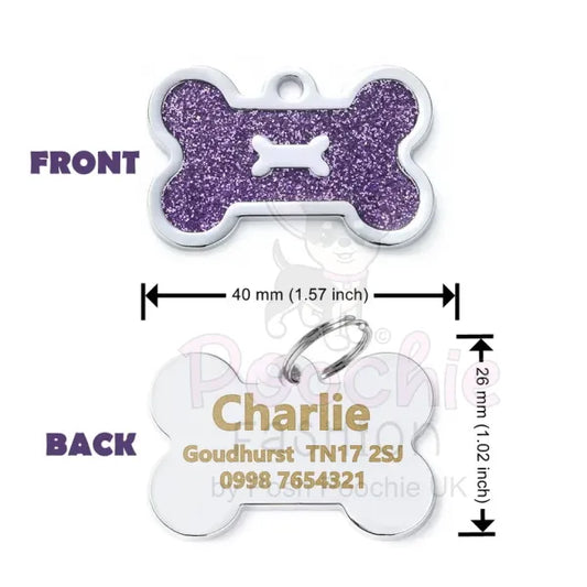 Personalised Glitter Bone Pet Id Tag Purple - Posh Pawz - 2