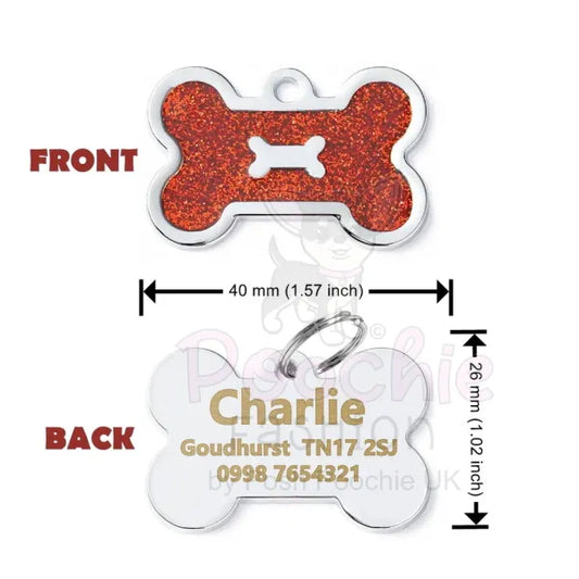 Personalised Glitter Bone Pet Id Tag Red - Posh Pawz - 2