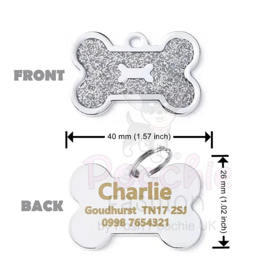 Personalised Glitter Bone Pet Id Tag Silver - Posh Pawz - 2