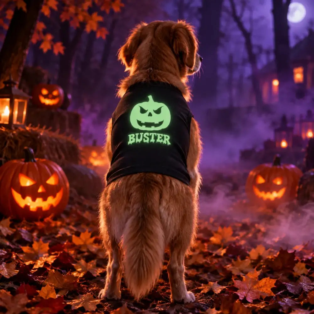 Personalised Glow-in-the-dark Pumpkin Dog Vest T-shirt - Poochie Fashion - 2