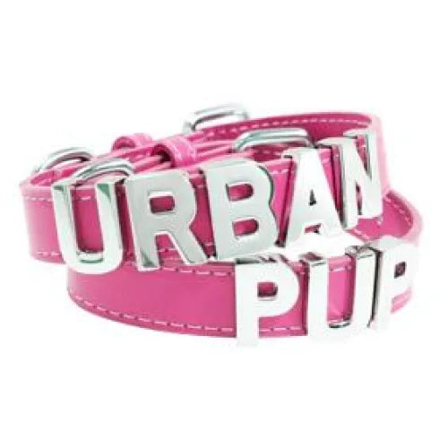 Personalised Leather Chrome Dog Collar in Hot Pink - Urban - 1