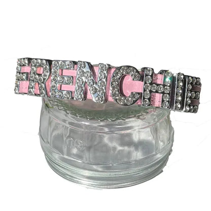 Personalised Leather Diamante Dog Collar in Baby Pink - Poochie Fashion - 3
