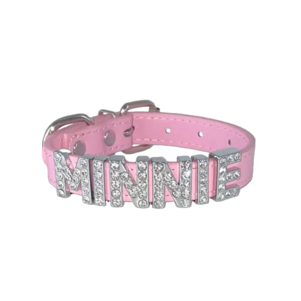 Personalised Leather Diamante Dog Collar in Baby Pink - Poochie Fashion - 1