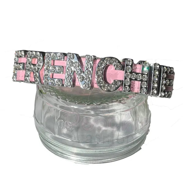 Personalised Leather Diamante Dog Collar in Baby Pink - Urban - 4
