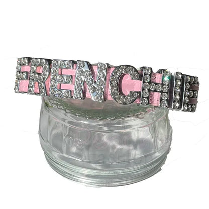 Personalised Leather Diamante Dog Collar in Baby Pink - Urban - 4
