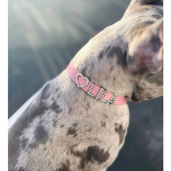 Personalised Leather Diamante Dog Collar in Baby Pink - Urban - 2