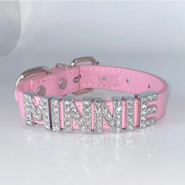 Personalised Leather Diamante Dog Collar in Baby Pink - Urban - 3