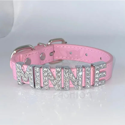 Personalised Leather Diamante Dog Collar in Baby Pink - Urban - 3