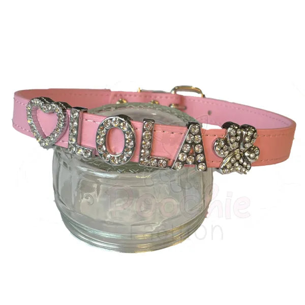 Personalised Leather Diamante Dog Collar in Baby Pink - Urban - 6