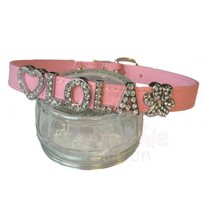 Personalised Leather Diamante Dog Collar in Baby Pink - Urban - 6