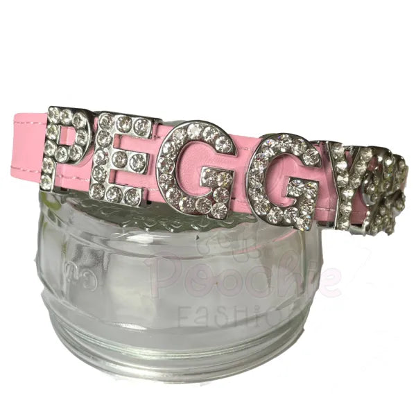 Personalised Leather Diamante Dog Collar in Baby Pink - Urban - 5