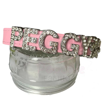 Personalised Leather Diamante Dog Collar in Baby Pink - Urban - 5