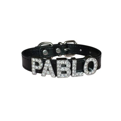 Personalised Leather Diamante Dog Collar in Black - Poochie Fashion - 1