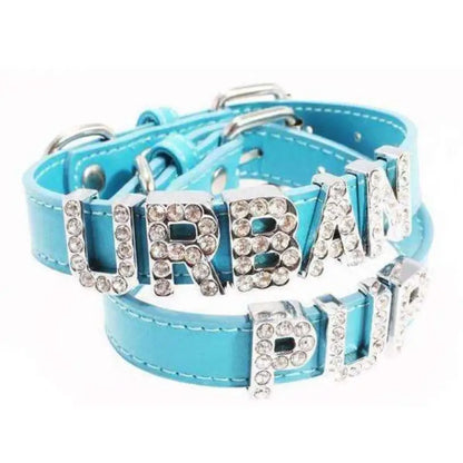 Personalised Leather Diamante Dog Collar In Blue - Urban - 1
