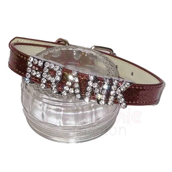 Personalised Leather Diamante Dog Collar in Glitter Brown - Urban - 2