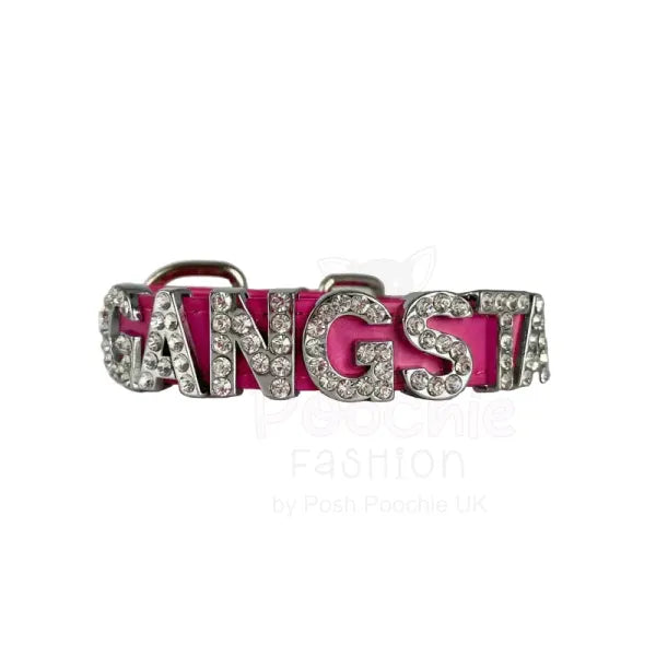 Personalised Leather Diamante Dog Collar in Hot Pink - Poochie Fashion - 4