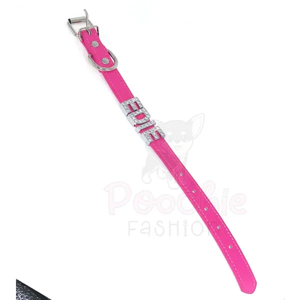 Personalised Leather Diamante Dog Collar in Hot Pink - Urban - 3
