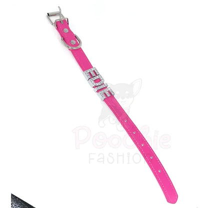 Personalised Leather Diamante Dog Collar in Hot Pink - Urban - 3