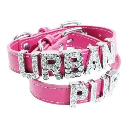 Personalised Leather Diamante Dog Collar in Hot Pink - Urban - 1