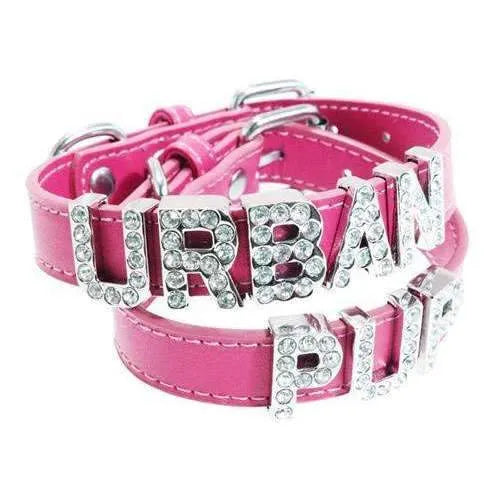 Personalised Leather Diamante Dog Collar in Hot Pink - Urban - 1