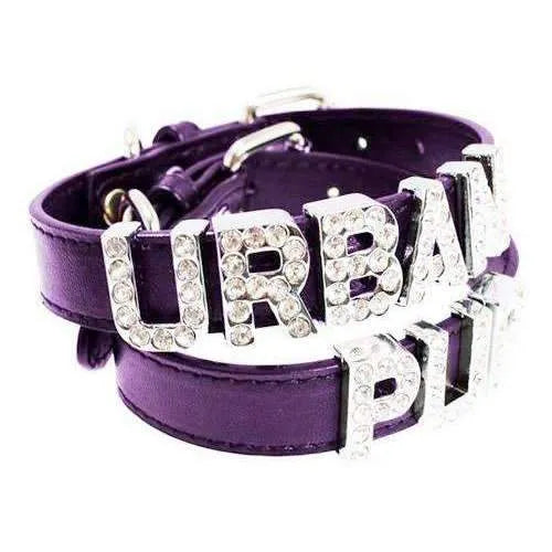 Personalised Leather Diamante Dog Collar in Purple - Urban - 1
