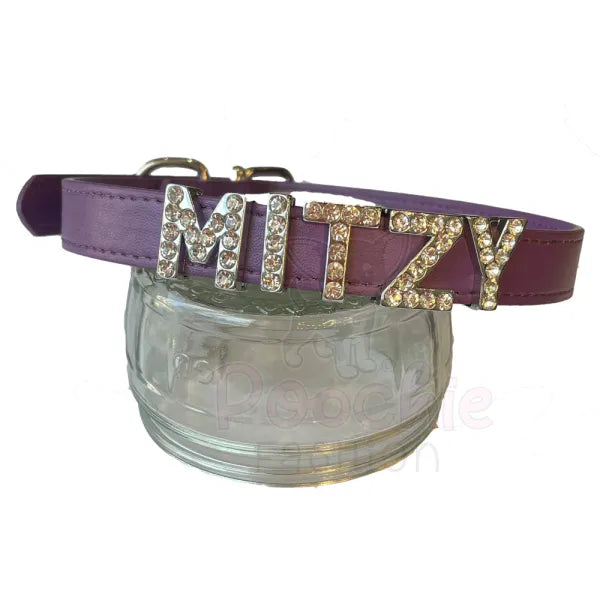 Personalised Leather Diamante Dog Collar in Purple - Urban - 2