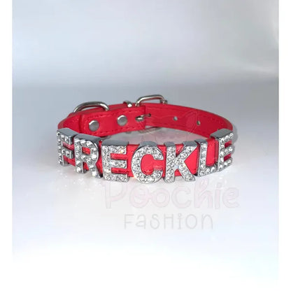 Personalised Leather Diamante Dog Collar in Red - Urban - 3