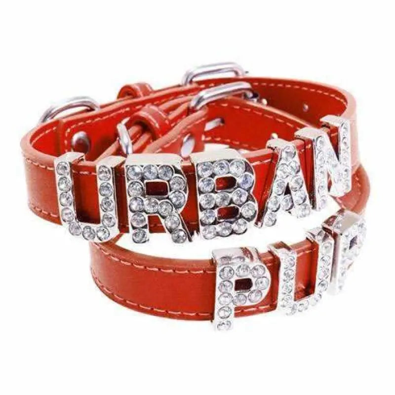 Personalised Leather Diamante Dog Collar In Red - Urban - 1