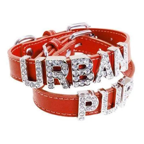 Personalised Leather Diamante Dog Collar in Red - Urban - 1
