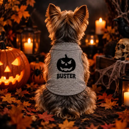 Personalised Pumpkin Halloween Dog Vest T-shirt Grey - Poochie Fashion - 2