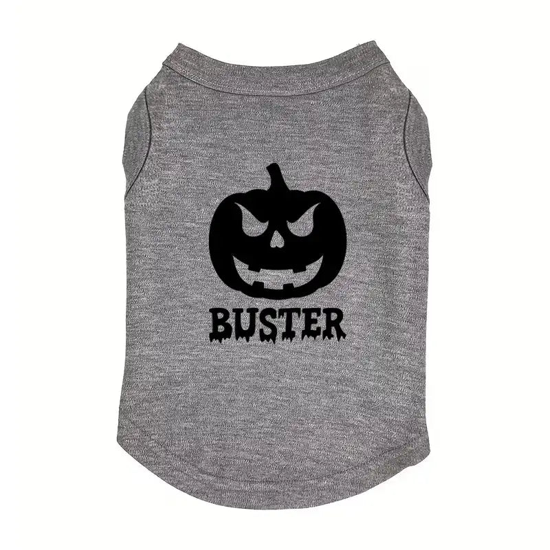 Personalised Pumpkin Halloween Dog Vest T-shirt Grey - Poochie Fashion - 3