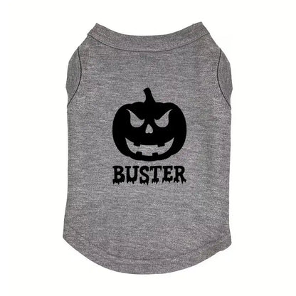 Personalised Pumpkin Halloween Dog Vest T-shirt Grey - Poochie Fashion - 3