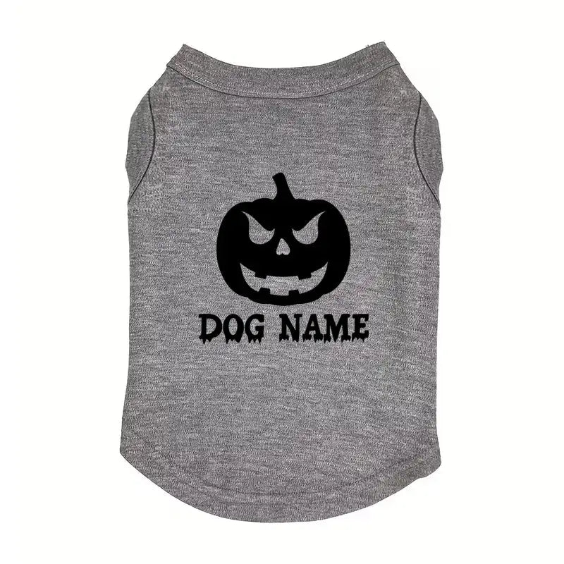 Personalised Pumpkin Halloween Dog Vest T-shirt Grey - Poochie Fashion - 1