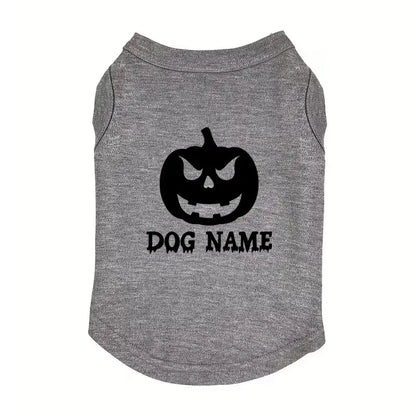 Personalised Pumpkin Halloween Dog Vest T-shirt Grey - Poochie Fashion - 1