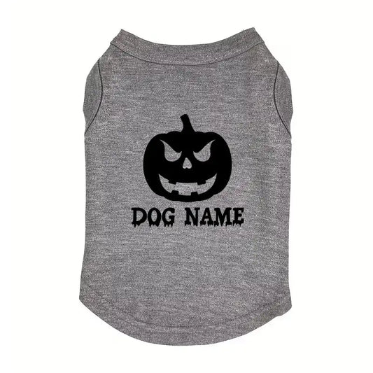 Personalised Pumpkin Halloween Dog Vest T-shirt Grey - Poochie Fashion - 1