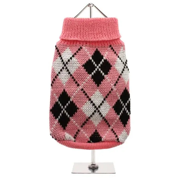 Pink and Black Argyle Dog Jumper - Posh Pawz - 1