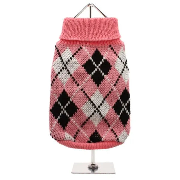 Pink and Black Argyle Dog Jumper - Urban Pup - 1