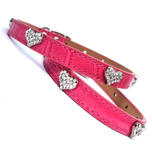 Pink Croc Crystal Hearts Dog Collar - Posh Pawz - 1