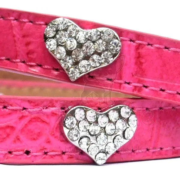 Pink Croc Crystal Hearts Dog Collar - Posh Pawz - 2