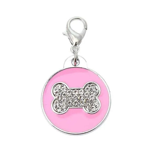 Pink Enamel Diamante Bone Dog Collar Charm Posh Pawz 1