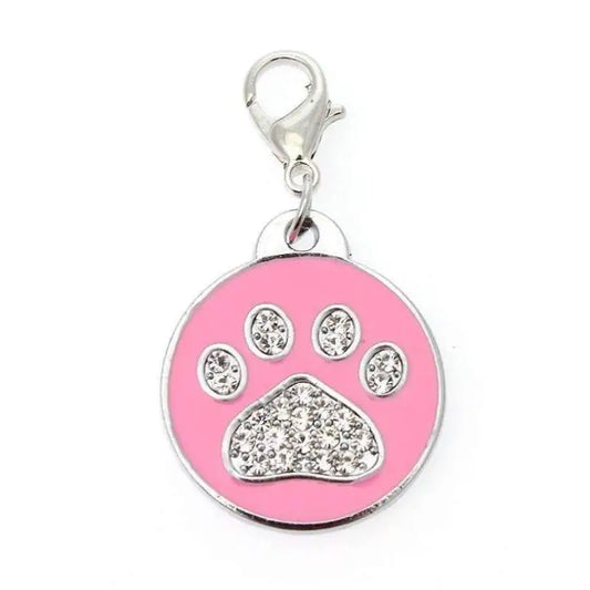 Pink Enamel Diamante Paw Dog Collar Charm - Urban - 1