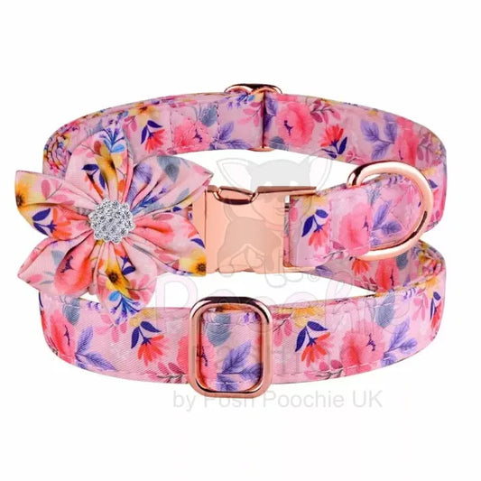 Pink Floral Padded Dog Collar with Flower - Posh Pawz - 2