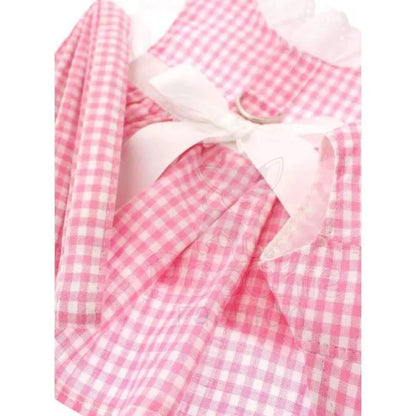 Pink Gingham and White Ribbon Dog Harness Dress Set - Urban - 3