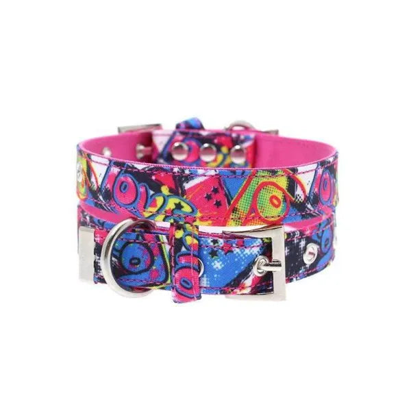 Pink Graffiti Designer Fabric Dog Collar - Urban Pup - 1