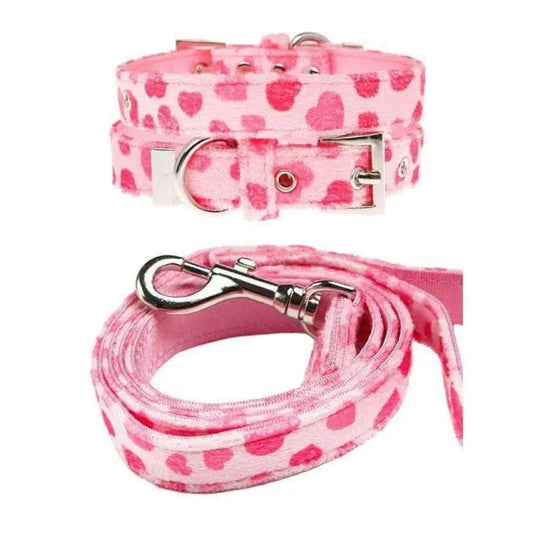 Pink Hearts Fabric Dog Collar and Lead Set - Urban - 1