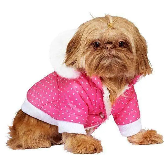Pink Hearts Luxury Thermal Quilted Parka Dog Coat Medium - Sale - 1